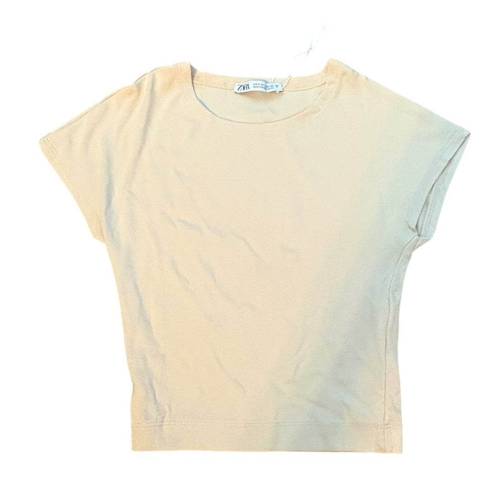 Zara Beige Cropped Tee Casual Top Size Small NWOT